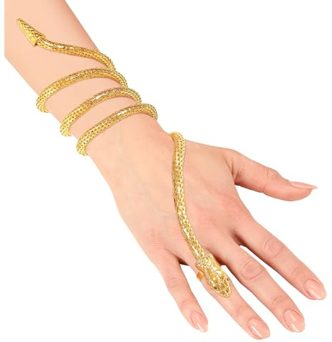 W WIDMANN MILANO Party Fashion - Armband mit goldener Schlange | Goldfarbenes Fingerarmband, Schmuck für Kostüme, Karneval und Mottopartys
