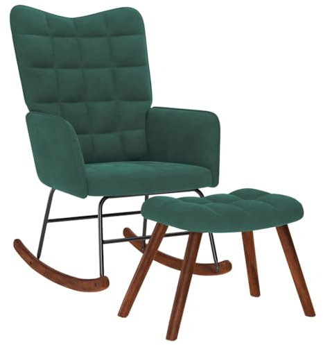 Générique Chaise à Bascule avec Repose-Pied Vert foncé Velours,Meubles, Fauteuils et chaises, Fauteuils à Bascule, Vert (Poids 12.6KG)