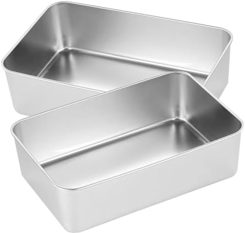 TOKIDNY 2 pezzi Teglie per Torte in Acciaio Inossidabile Vassoi Rettangolari per Tiramisu e Dolci Resistenti e Facili da Pulire Adatti Forno e Lavastoviglie