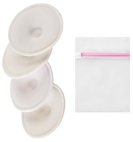 VAEIORP 4 Stück Nursing Pads + 1 Stück Wäschenetz Waschbare Stilleinlagen aus Wolle und Seide – Weiche, atmungsaktive und wiederverwendbare Breast Pads für empfindliche Haut(23 x 30 cm)