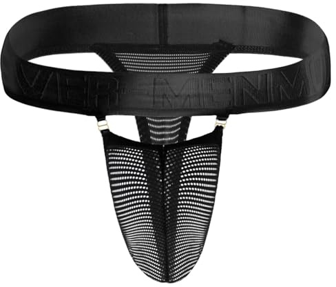 ZC8bdbd String en Transparente pour Homme sous-vêtements Sexy G String Creux Culotte Large Ceinture Boucle en métal Décor, Noir, X-Large