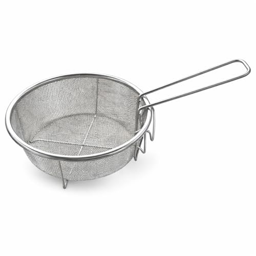 Cesta para Freír de Acero Inoxidable 20 cm con Mango Plegable Extraíble | Cesta para Olla con Gancho y Patas | Escurridor, Cesta para Pasta y Vapor
