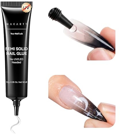 Makartt Pegamento para uñas Extra Fuerte: Nuevo pegamento semisólido para uñas postizas y press-on; larga duración, sin HEMA, secado al aire en 20 segundos, no requiere lámpara UV/LED (10 ml)