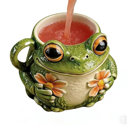 Cuyoyoa Frog Mug | Resin Frog Flower Teacup - Coffee Travel Mug Desk Decor,Picnic Fishing Camping Hiking Adventure Campfire Water Game Home Party Tea Beer