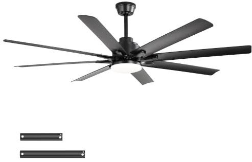 LiveGo Ventilatore da soffitto da 132 cm con illuminazione, dimmerabile, con telecomando, 8 pale in ABS (nero)