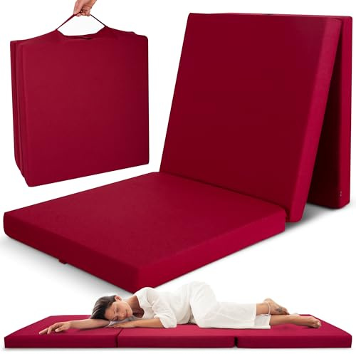 Beautissu Klappmatratze Gästebett klappbar Faltmatratze mit Tragegriff | 80x195cm Dunkelrot faltbare Gästematratze Reisematratze Klappbett Gäste Camping Bodenmatratze Matratze faltbar Notbett Campix