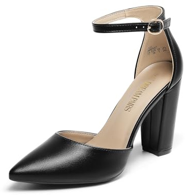 DREAM PAIRS Women's Coco High Heels Chunky Pumps,Black/Pu,5