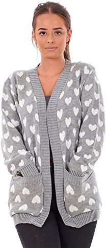 Malay New New Ladies Heart Knitted Cardigan Pockets Long Sleeve Regular Big Sizes S to 3XL Grey