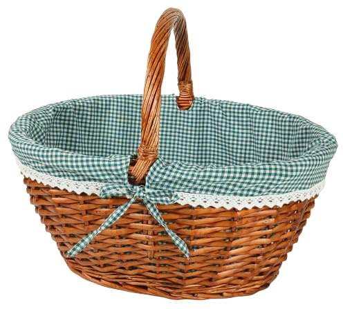 Kobolo Einkaufskorb geflochten Weide -mit Textil 45x34x20 cm Grün