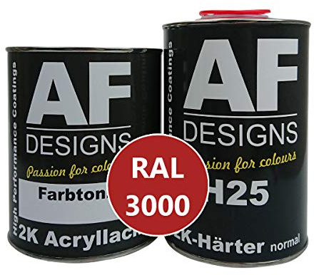2K Acryl-Lack-Set 1,5 kg RAL 3000 FEUERROT | 2K Acryl AUTOLACK Set nach RAL - ABSOLUT HOCHGLÄNZEND