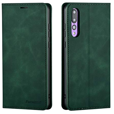QLTYPRI Hülle für Huawei P20 Pro, Premium Dünne Ledertasche Handyhülle mit Kartenfach Ständer Flip Schutzhülle Kompatibel mit Huawei P20 Pro - Grün | Retro PU Leder Klapphülle, Handyhülle mit 3 Kartenfächer, Standfunktion, Weicher Dünne TPU-Rahmen, Stoßfeste Flip Wallet Case