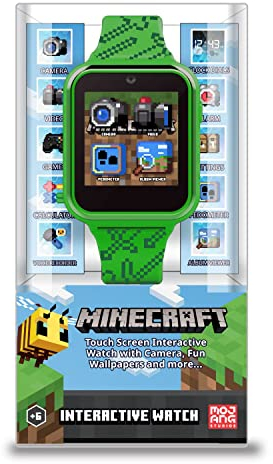 Accutime MIN4045 Kinder Smartwatch Minecraft, Kinderuhr mit Selfie Kamera, Foto & Video, Stoppuhr, 6 Spiele, 3 Hintergründe, 10 Zifferblätter, Diktiergerät, Fitness Tracker Uhr, Wecker, Grün