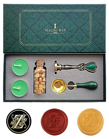 Ausgefallene Buchstaben Z Wachssiegel-Stempelset, AMTOL Wachssiegel-Stempelset im europäischen Stil, Geschenkbox-Set, Vintage personalisierte Wachssiegel-Stempel für Briefkarten-Einladungen.