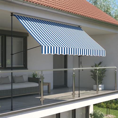 empasa Klemmmarkise 'ILANGA' Balkon Markise Klemm-Markise | UV-beständig und höhenverstellbar, Farbe:blau/weiß gestreift, Größe:400 x 120 cm