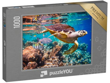 puzzleYOU: Puzzle 1000 Teile „Echte Karettschildkröte im Korallenriff“ – aus der Puzzle-Kollektion Tiere, Sommer, Unterwasser