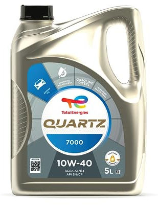 TotalEnergies Quartz 7000 10W40 Engine Oil - ACEA A3/B4, API SN/CF - Approved by PSA B71 22300, RENAULT RN0700/RN0710, VW 501.01/505.00 - Synthetic Based Motor Oil Lubricant - 1L