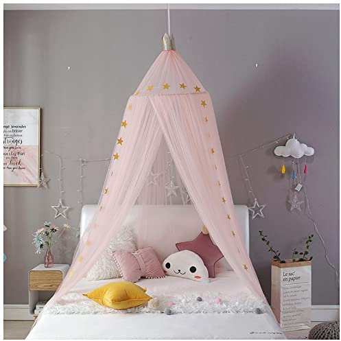 MISSMAO Moskitonetz, Betthimmel, Himmelbett Vorhänge mit Sternengirlande, Insektenschutz Babybett Vorhang Baldachin Kinder Prinzessin Zelte Schutz Dekoration Bettzubehör für Kinderzimmer,Rosa