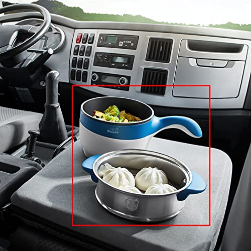 APENCHREN Padella Antiaderente Elettrica da 2 Litri con Pentola a Vapore - Auto/Veicolo/Camion etc. (12V/24V),Padella/Casseruola Elettrica per Friggere, Arrosto, Fornello di Ramen,12VBlue