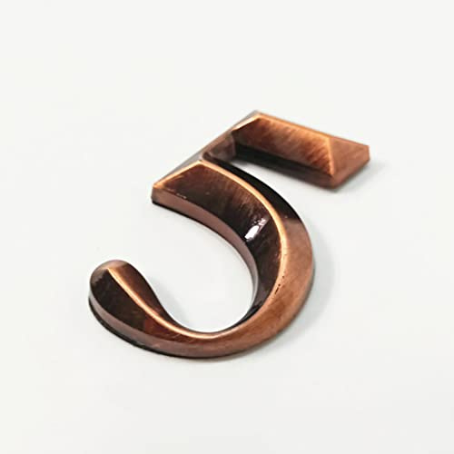 Selbstklebende 3D-Hausnummernschild 50mm 0-9 Strichschild Modernes Rot Kupfer Bronze Farbe Türnummer Hoteladresse Postfach Ziffern 3M-Aufkleber Schild ABS Galvanisierte Spiegeloberfläche (5)