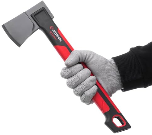 INTERTOOL Hatchet Lightweight for Camp Firewood Splitting & Kindling - Small 14 Wood Chopping Axe with Shock Absorbing Anti-Slip Handle & Sheath - Ax for Outdoor, Hiking, and Gardening - HT08-0291