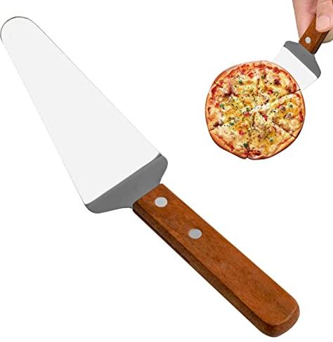 Pizza Acero Inoxidable – Espátula Pastel con Mango Madera | Soporte para Tartas, Queso, Pala Triangular Acero Inoxidable para Hornear Pizza