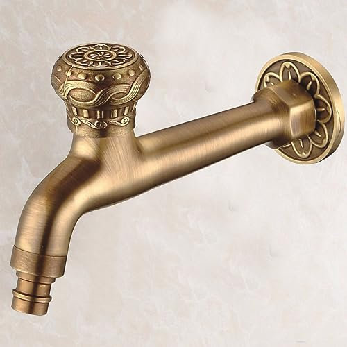 Antiker Vollkupfer Waschmaschine Wasserhahn Mopp Pool Einzel kalt Außenbalkon 4 Punkte in Wand Retro europäisch, 15 glänzende runde Kappe lange Waschmaschine