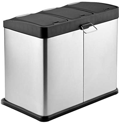 HASMI Bidone Spazzatura Pattumiera ecologica in acciaio inossidabile, tre raccoglitori a scomparti con tasca imbottita, 24 litri / 6,3 galloni Cestino spazzatura (Size : 45L)