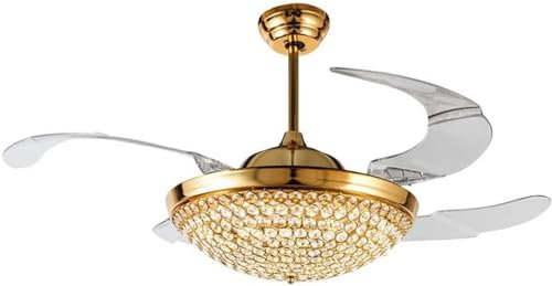 42” Crystal Ceiling Fan Light With Retractable Blades Remote Control Led Chandelier Fan 3 Speeds 3 Colors Changes Lighting/,Gold,United States,outstanding78