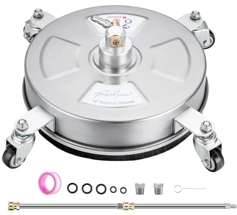 REALYOU 35,6 cm Hochdruckreiniger Oberflächenreiniger mit 4 Rädern, Edelstahl-Oberflächenreiniger, Hochdruckreiniger-Aufsatz für Beton, Terrasse, Gehweg, Deck und Einfahrten