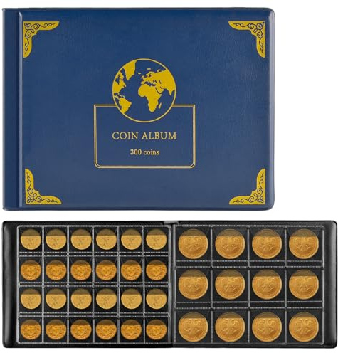 300 Pockets Coin Collection Album Holder Book for Collectors, 300 Pockets Coin Collecting Storage Albums for 20/25/ 27/30/ 38mm Coins- Blue