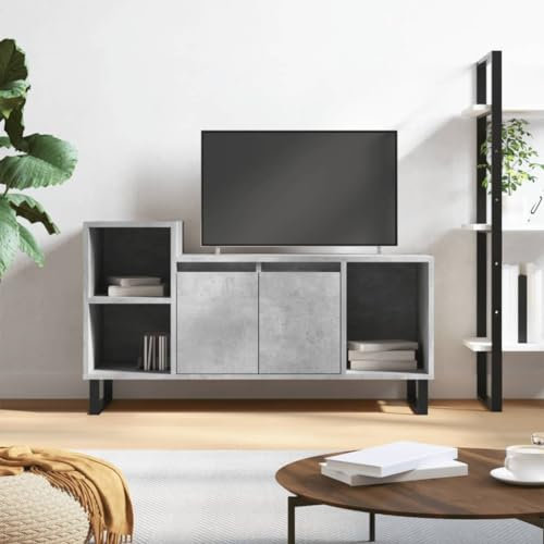 TJROO TV-Schrank, Zementgrau, 100 x 35 x 55 cm, mehrschichtiges Holz, Metall, TV-Schrank, Vitrine mit Türen, Fernsehschrank, TV-Schrank, TV-Schrank, niedriger Schrank mit Türen
