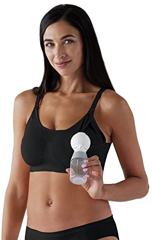Bravado Designs Handfri pumpande BH och amnings-BH 2-i-1 sömlös för moderskap och amning, Svart – hållbart tyg, XL