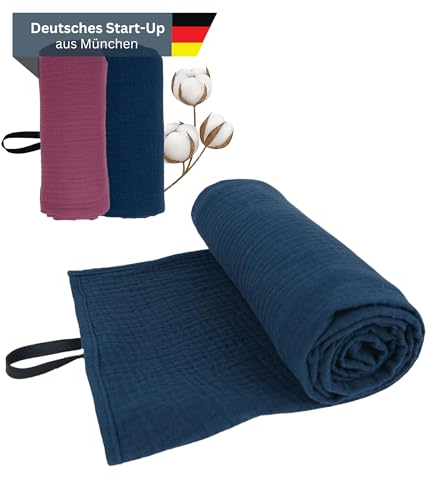 tripmate Reisehandtuch - 100% Baumwolle - Oeko-TEX® - Schnelltrocknend - Leichtes Musselin Handtuch - Made in Germany - ideal für Strand, Sport, Fitness, Sauna, Camping - 120x60cm (Ozeanblau)