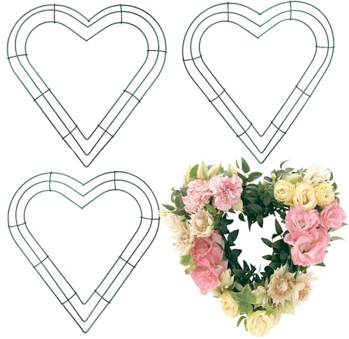 3 Pcs Herz Kranz Frame, dunkelgrün Herz geformt Draht Kranz Frame 12 Zoll Metalldraht Kranz Formen für Herzkranz DIY Handwerk, Weihnachten Blume Kranz Frame für Dekoration Hochzeit Urlaub Party