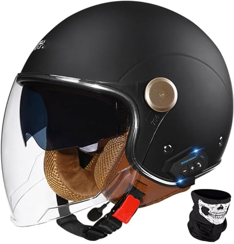 Kcolic Casco Moto Bluetooth Casco Jet con Visiera Omologato ECE 3/4 Mezzo Casco Moto Aperto con Microfono Speaker per Donna E Uomo per Scooter Racing Crash Casco A
