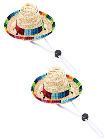 BESPORTBLE 2stücke Verstellbare Strohhüte Für Hunde Sombrero Geflochtener Sonnenhut Mit Bunter Kante Für Geburtstagsfeier Outdoor Geeignet Angenehm Zu Tragen