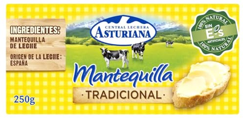 mantequilla Central Lechera Asturiana en Pastilla (125g, 250g, 500g, 1kg) Tradicional, Sin Lactosa y (Productos Refrigerados) (3 PASTILLAS, Mantequilla Tradicional en Pastilla 250g)