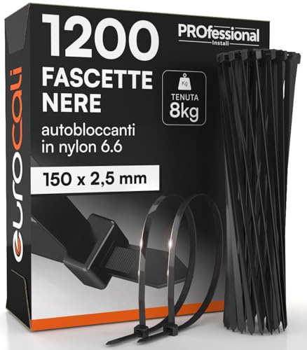 1200 bridas de nailon 6,6, 150 x 2,5 mm, sujeción de 8 kg, para cables y mazos autobloqueantes para electricista y bricolaje, apriete con dientes antideslizantes, resistentes al fuego, calor y heladas