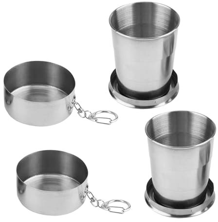 2PCS Edelstahl-Trinkbecher Klappmechanismus Camping Reisebecher stapelbar Party Metallbecher Teleskopischer, tragbarer, faltbarer Outdoor-Becher aus Edelstahl Für AktivitäTen Im Freien Und Den TäGli