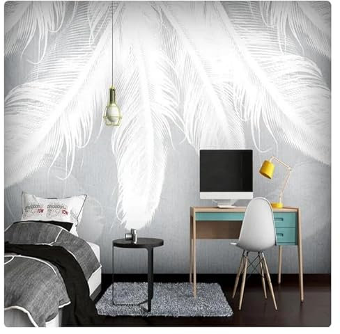 3D-Fototapete, abstrakte weiße Feder, moderne Kunst, Wandmalerei, Wohnzimmer, Sofa, Schlafzimmer, selbstklebende Tapete, Wandbild * 150 cm x 105 cm (59,1 x 41,3 Zoll)