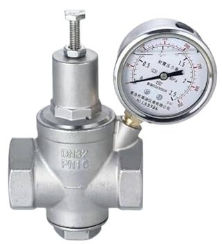 AMEEDA Druckminderer Wasser Wasserdruckminderventil aus Edelstahl 304 mit Manometer DN15-DN40 Wasserdruckregler-Entlastungsventile(DN15-length 70mm)
