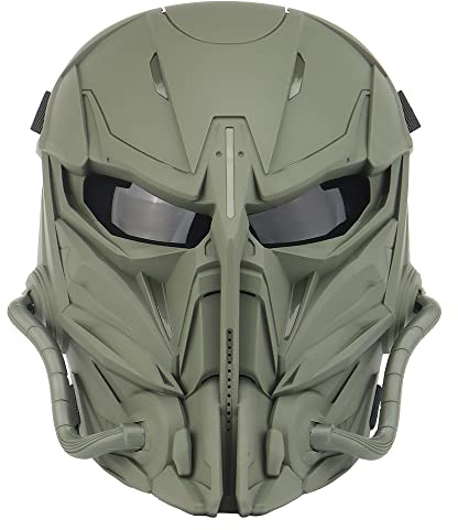 Taktische Airsoft Maske, Grau Lens Full Face Skull Paintball Schutzmaske für Cs Wargame Halloween Cosplay Kostüm Party