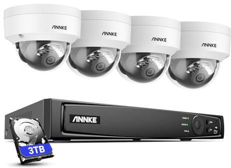 ANNKE 8MP Caméra de Surveillance Extérieure, Kit Vidéo Surveillance avec 8CH 3To NVR et 4 Caméra IP POE, Détection Personne/Véhicule, IP67 Etanche, Caméra IP Extérieure, 30 Mètres Nocturne avec Audio
