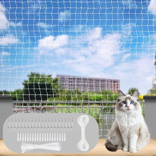 GMMG Katzennetz für Balkon Katzennetz Drahtverstärkt 2x3m Katzenschutznetz Ohne Bohren Balkonnetz Katzen Schutz Balkon Cat Net zur Sicherung von Balkon Terrassen Fenstern Türen Zäune