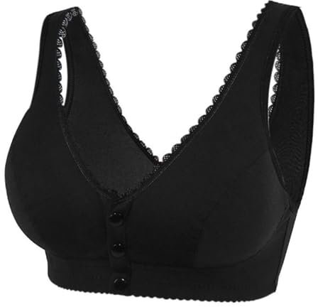 My Latest Orders Front Fastening Bras for Women UK - Comfortable Convenient Front Closure Button Cotton Bras for Seniors and Older Women 2024 - Non Wired Easy Lingerie Best Black