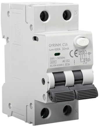 Disjoncteurs électriques, Disjoncteur différentiel Fi 16A 30MA 1P+N Fi Interrupteur GYR9NM RCBO 6KA MCB Disjoncteur avec protection contre les courants de fuite, surcharge et protection contre les