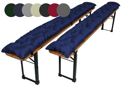 TexDeko® Garden 2er Set Bierbankauflagen gesteppt 170x23cm Dunkelblau | gepolsterte Bankauflage für Bierzeltgarnitur, wasser- & schmutzabweisend, In- & Outdoor Sitzpolster mit UV-Schutz