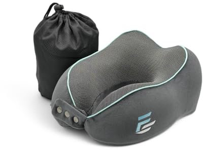 FS Nackenkissen für Flugzeug & Auto – Memory Foam Reisekissen mit 360° Nackenstütze – Verstellbar mit Druckknöpfen – Atmungsaktiver, weicher Bezug – inkl. Beutel – Grau