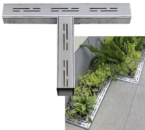 Canaleta Desague Con Rejilla Tipo T,rejilla Desague Terraza Acero Inoxidable 201,rejillas De Desagüe De Jardín Para Patios Ajardinados Y Entradas De Vehículos(15 * 4 * 25cm)