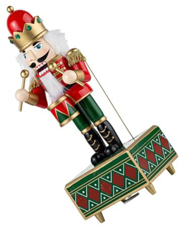 Garneck 32cm Red Drumming Nutcracker Music Box Key Wind up Christmas Decoration Classic Nutcracker Figures Christmas Decor